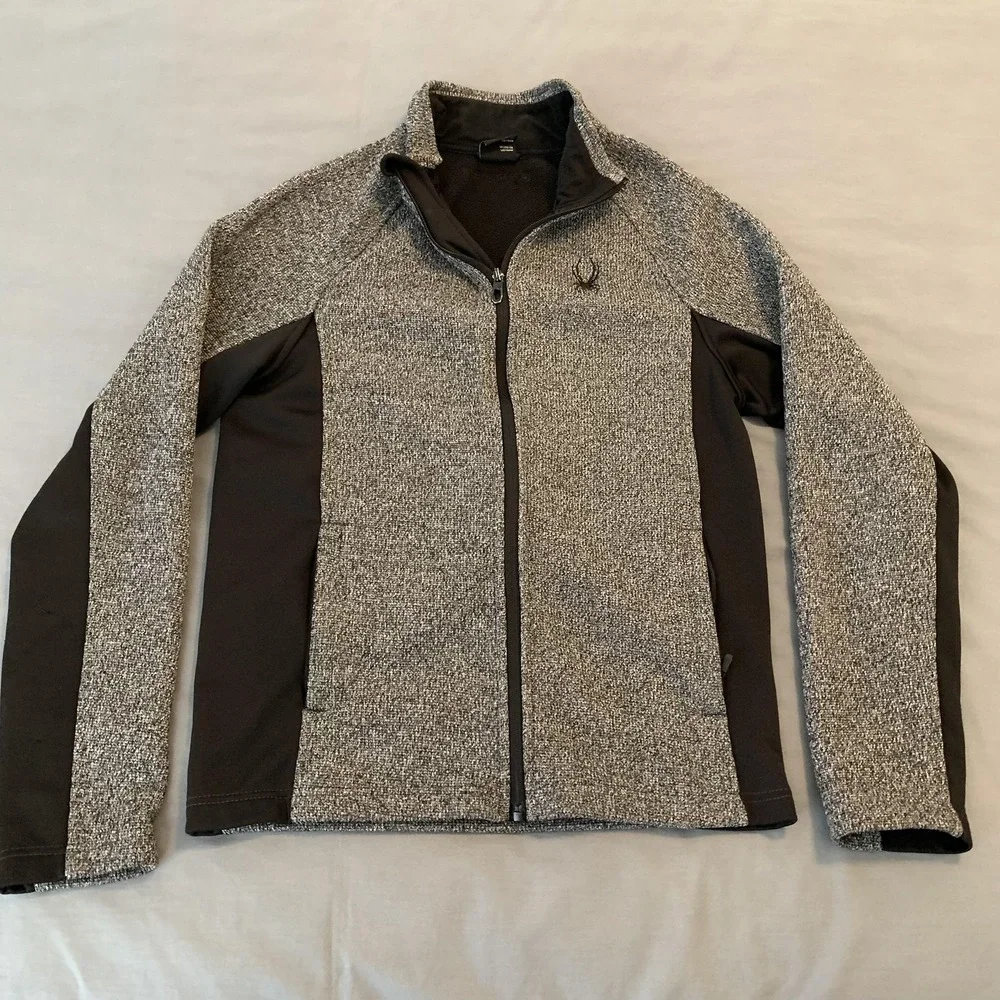 Spyder Jacket Mens Small Gray Colorblock Fleece Full Zip Ski Hiking SPFED043-065